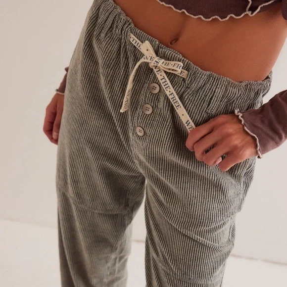 Free People Olive Green Corduroy Drawstring Pants - Picture 1 of 6